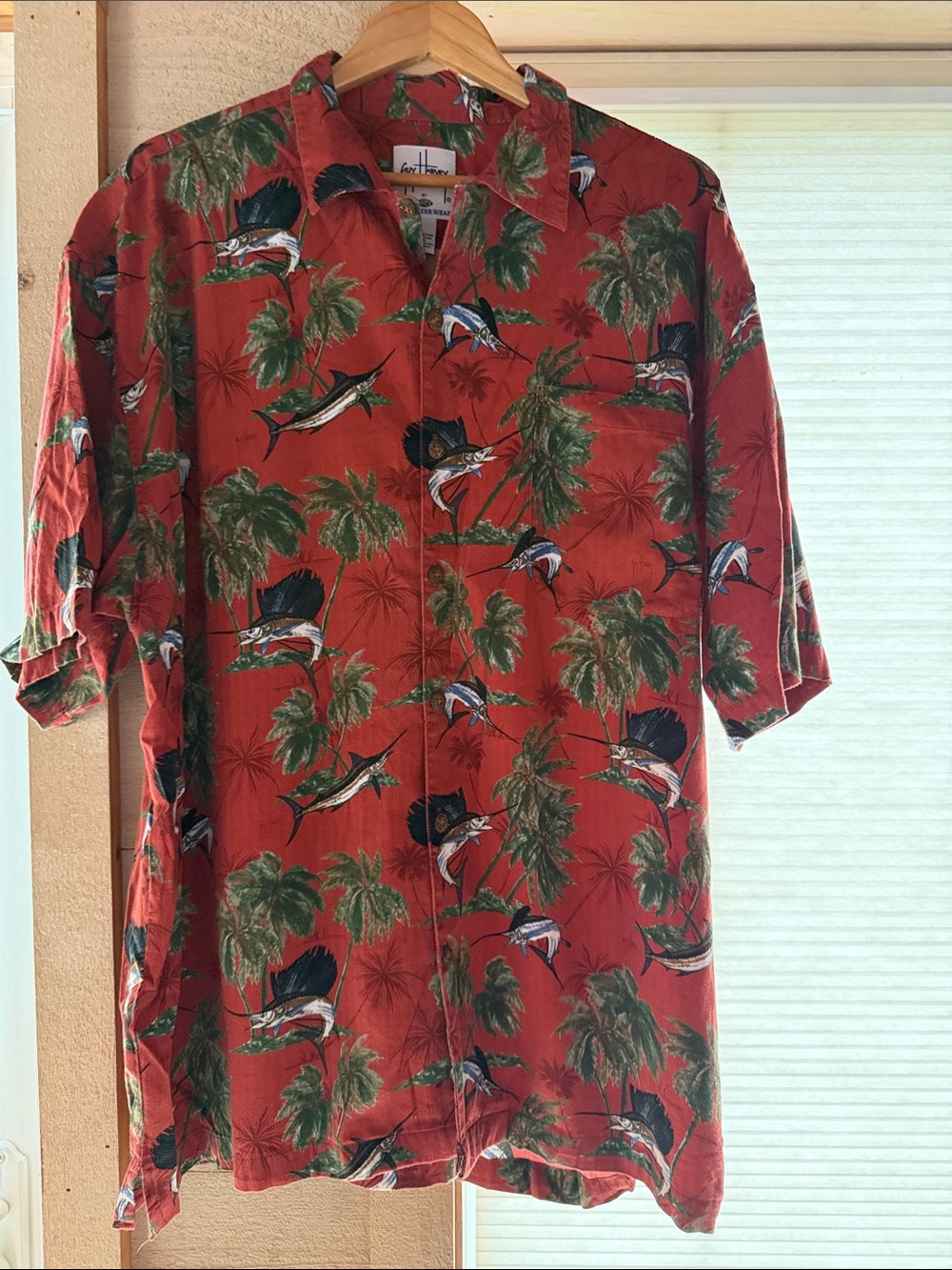 Guy Harvey Rust Red Palm & Marlin Short-Sleeve Camp Shirt